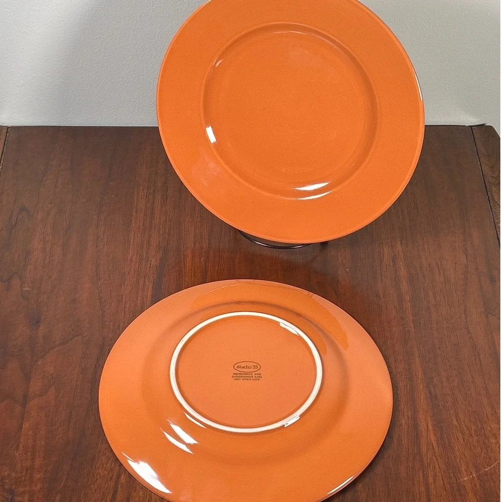 Studio 33 Orange Terracotta Dinner Plates Glossy Ceramic Round 10.25